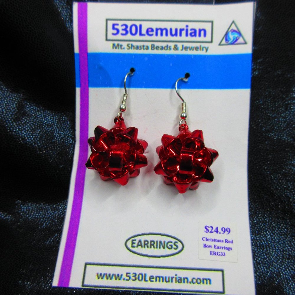 Red Bow Christmas Festive Dangle Earrings
